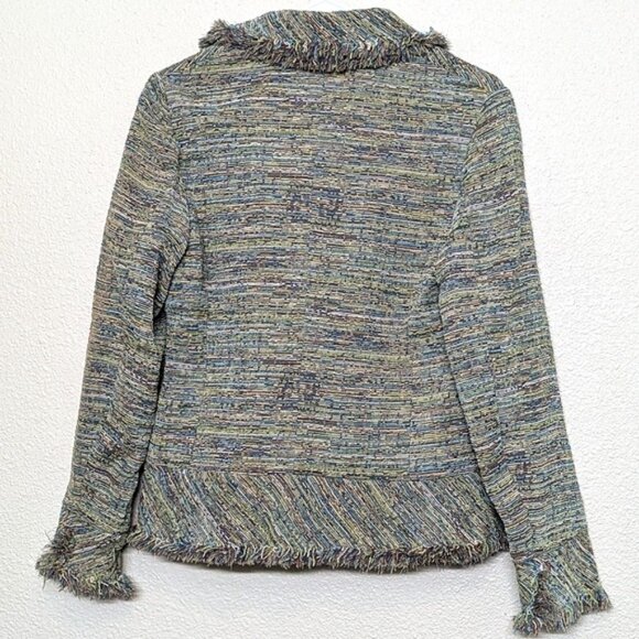Laura Ashley Multicolored Striped Fringed Tweed Jacket With Single Button - Picture 12 of 12